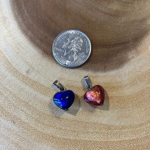 Vintage glass Heart Pendant Necklace Set in Red and Blue– BOGO FREE Jewelry Deal